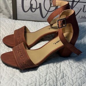 Elegant Brown Block Heel Sandals with Ankle Strap
